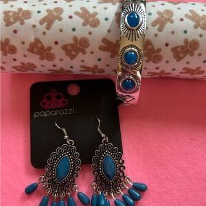 paparazzi Blue Teardrop Chandelier Earrings with Matching Silver Cuff